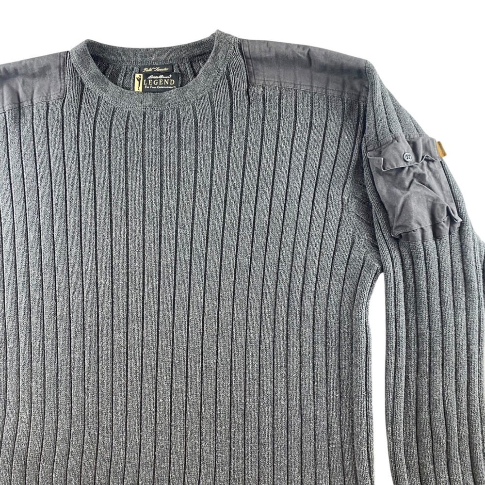 Eddie Bauer Legend Mens Large Field Sweater‎ Gray Ribbed Cotton Utility Pocket